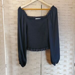 LUSH Black Elastic Blouse Size Small Long Sleeve